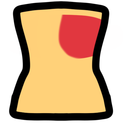 a simplistic yellow torso shape, outlined in black. the area of one breast is coloured red.
